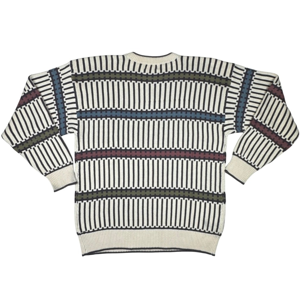 Vintage 90s Cambridge Classics Men Large Knit Sweater Retro Stripe Ribbed Cotton - Picture 2 of 7